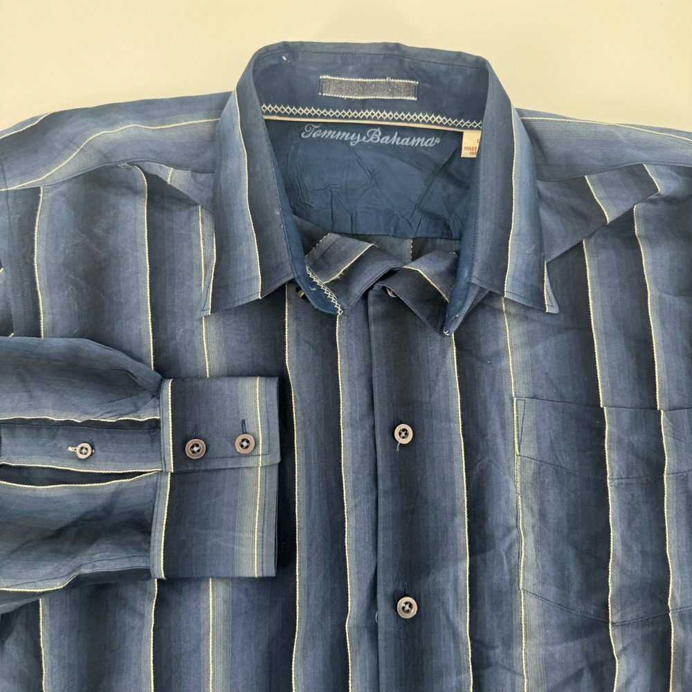 Tommy Bahama Mens Blue Striped Long‎ Sleeve Button Up Shirt